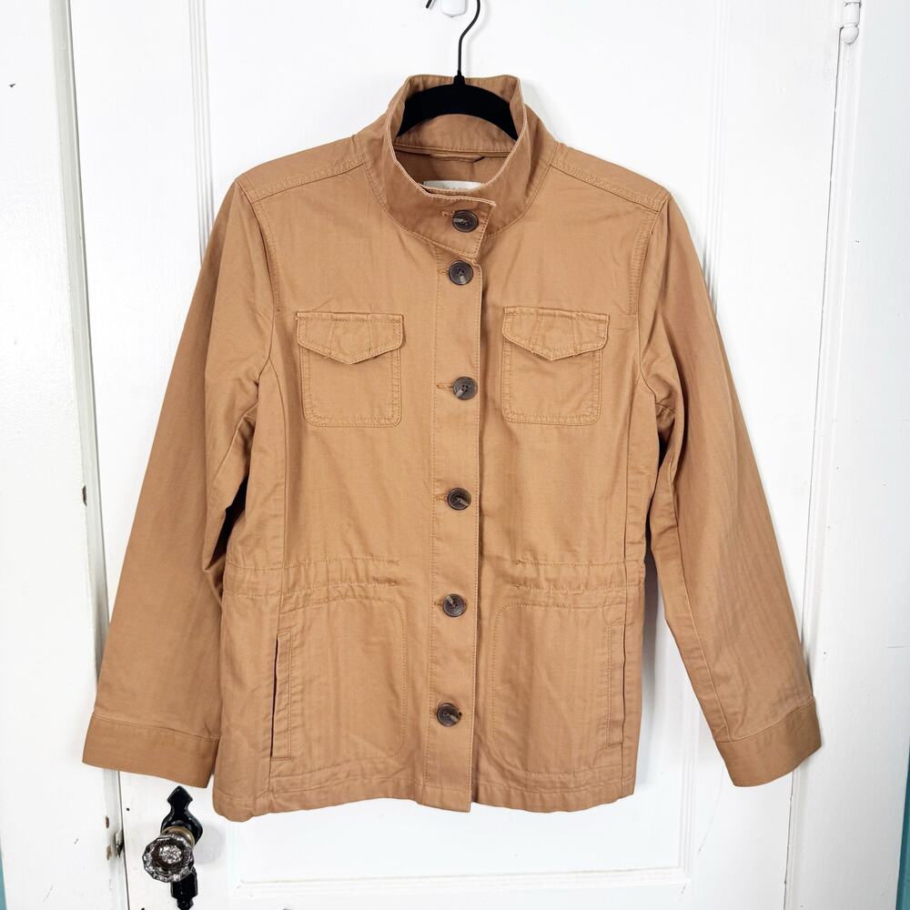 Talbots Petites Field Safari Style Jacket Funnel Neck Button Front Chore Work MP